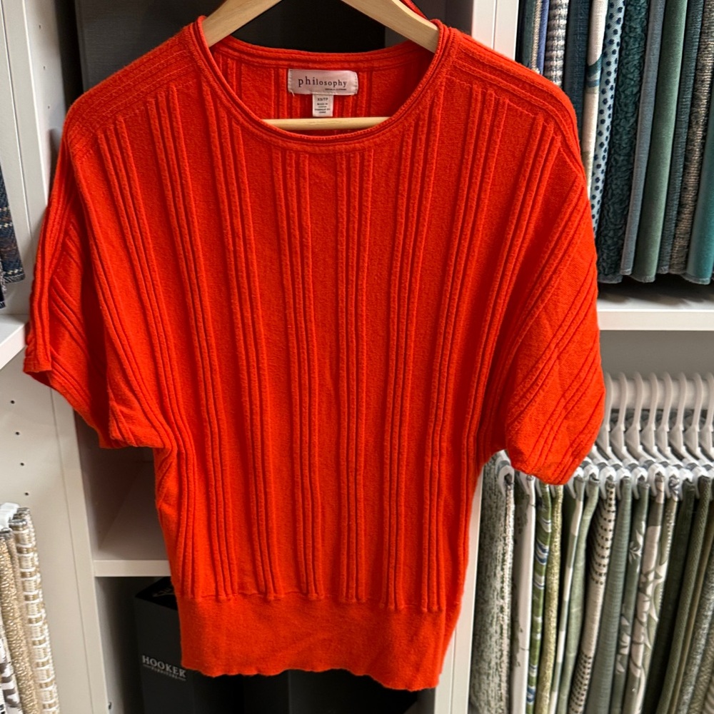 Philosophy Bright Orange Short Sleeve Crewneck Sweater